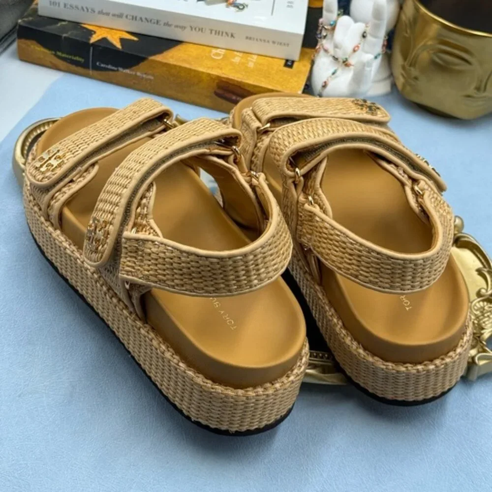 🆕 TORY BURCH 🧿 NWOB Kira Sport Sandal, Havana Sand Natural Raffia - Sz US 8.5 - Picture 10 of 15